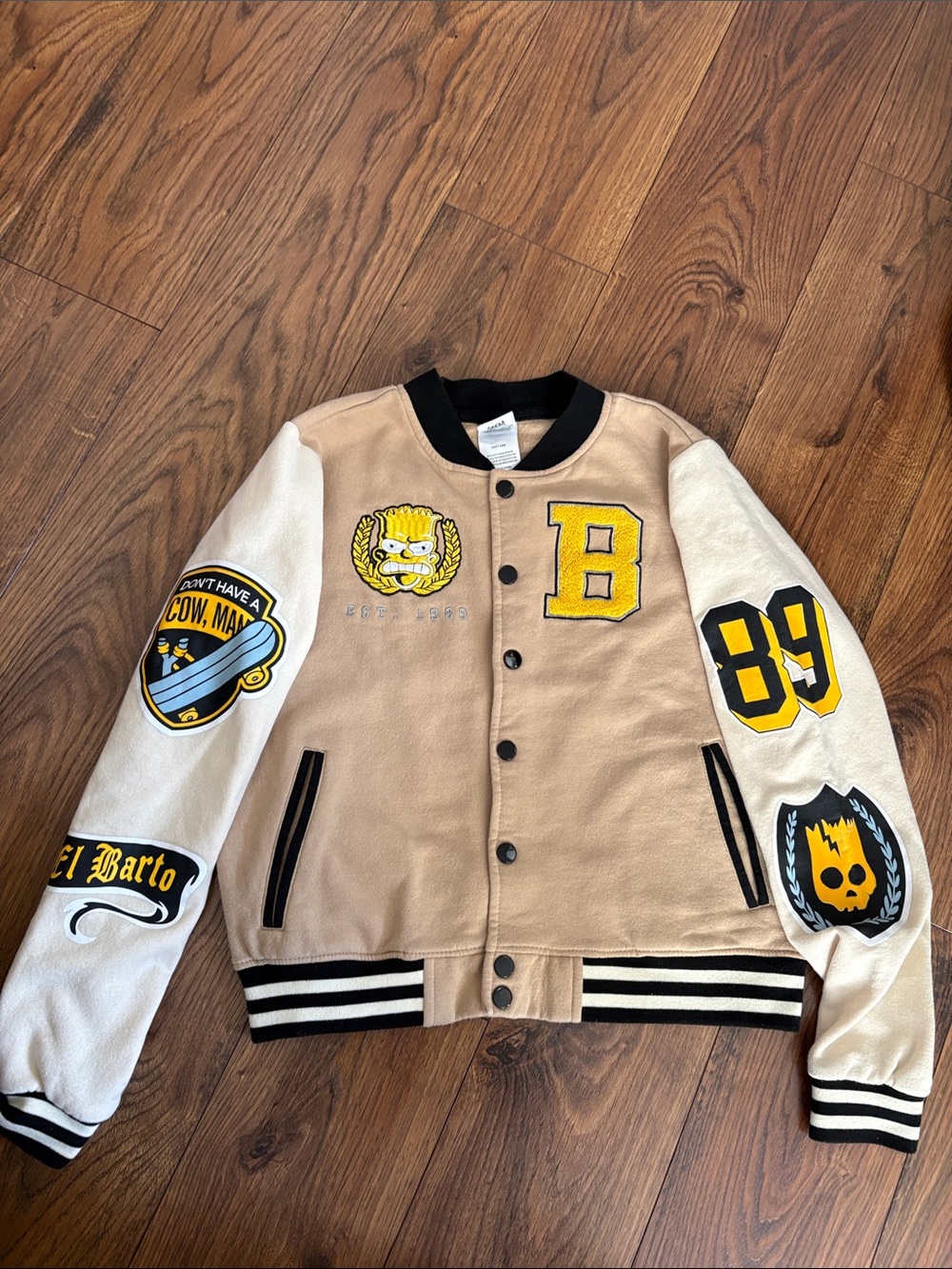 Kids Tan and Cream Varsity Jacket with Yellow Patches